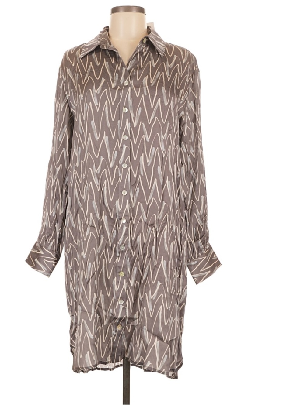 NEW FINLEY Carter Dress Zig Zag Grey Satin Viscose Shirt Dress medium